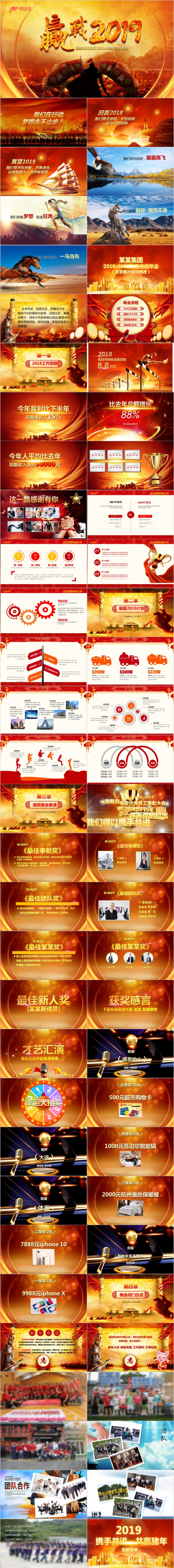 赢战2019 震撼年会开场颁奖表彰誓师动员大会ppt模板