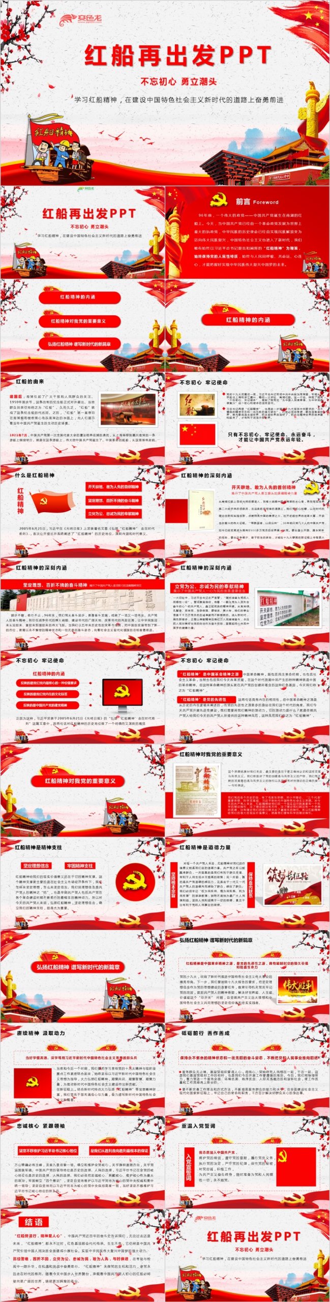 简约红色大气红船精神党课学习PPT模板