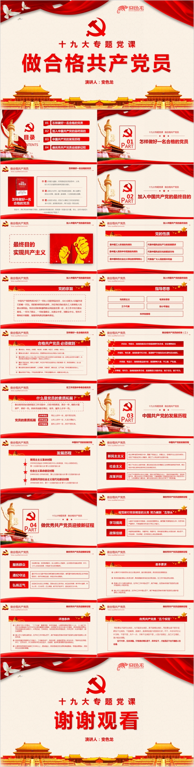 党政风做合格共产党员十九大专题党课学习解读PPT模板