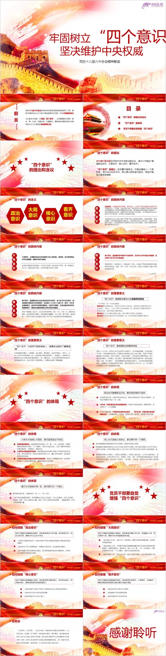 牢固树立四个意识坚决维护中央权威PPT模板