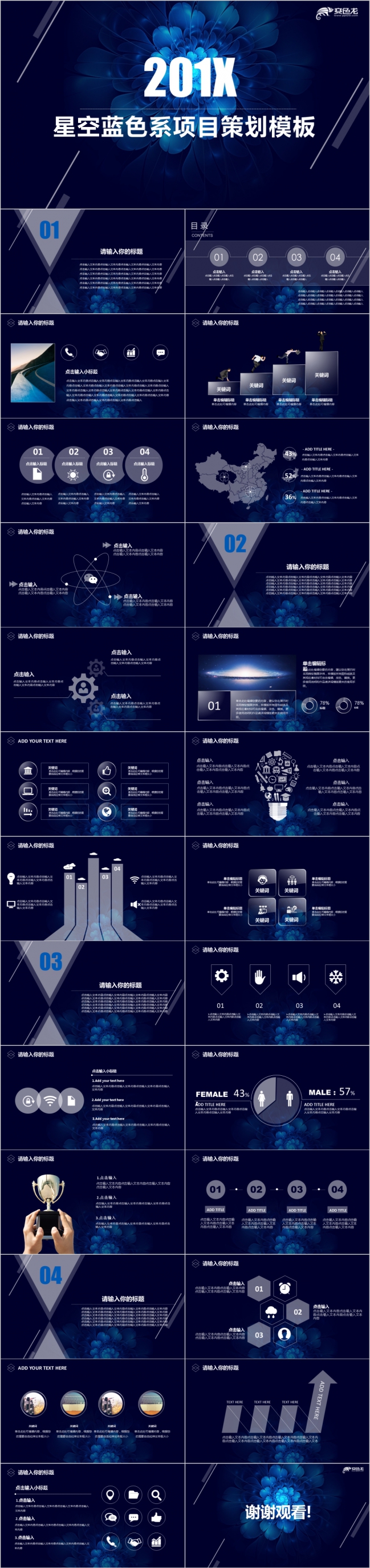 2019时尚星空蓝色系项目策划计划书PPT模板