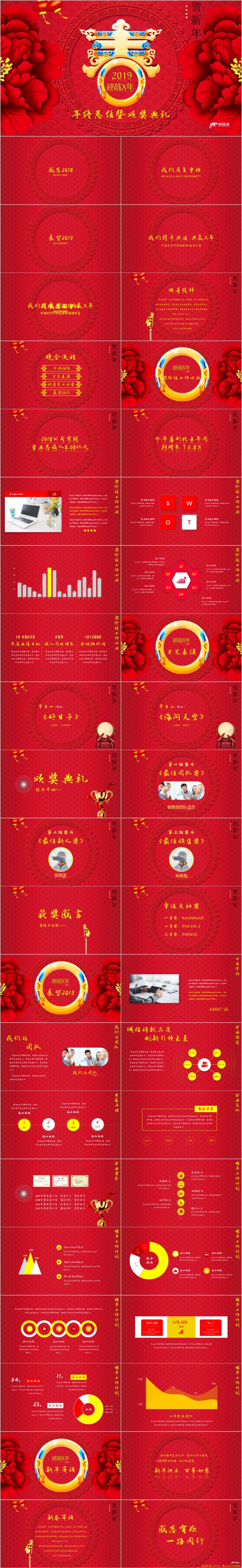 红色中国风年终总结颁奖典礼公司年会晚会庆典PPT模板