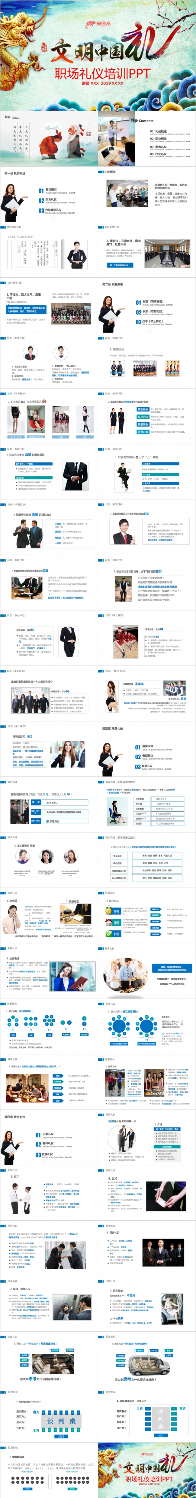 中国风商务礼仪员工入职礼仪培训讲座课件PPT模板