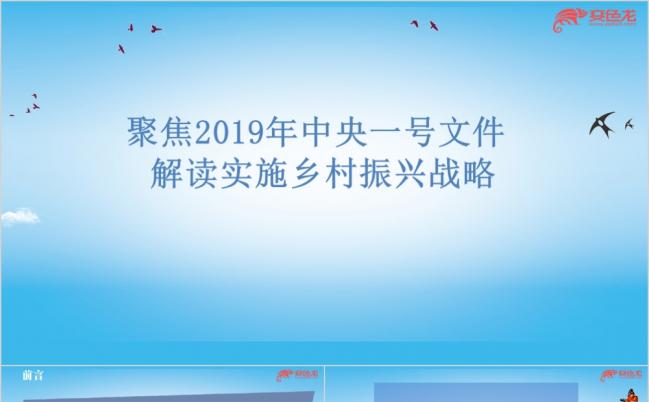 蓝色商务风实施乡村振兴战略中央一号文件解读学习课件ppt模板缩略图