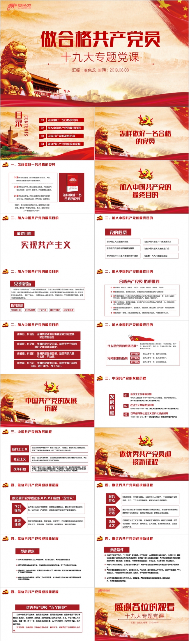 十九大专题党课做合格共产党员PPT模版