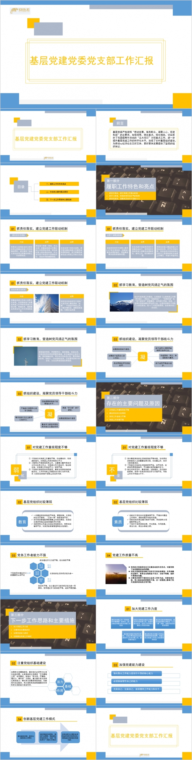 简约蓝色基层党建党委工作汇报ppt通用模板