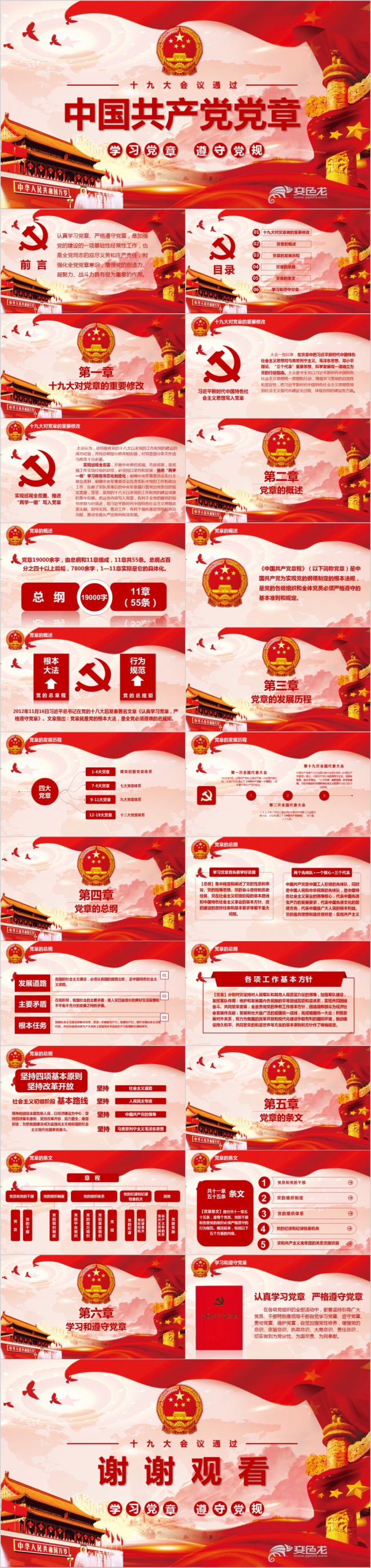 红色喜庆学习中国共产党党章PPT模版
