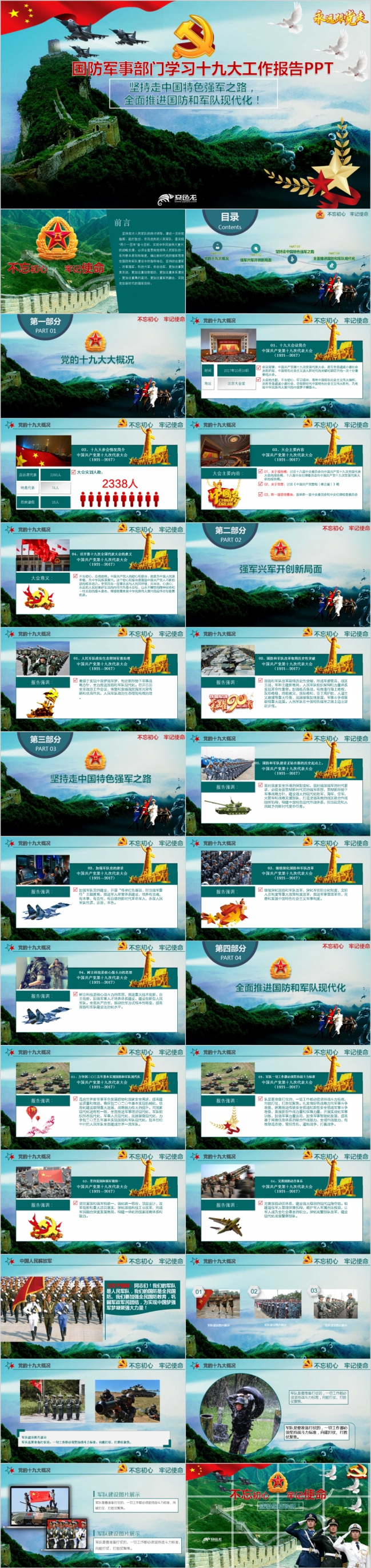 国防军事部门学习十九大工作报告PPT模版