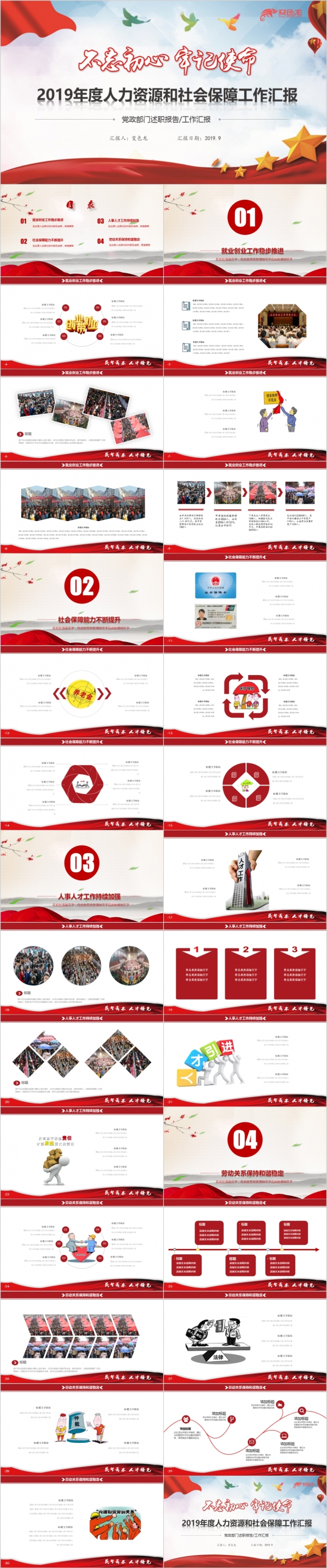 不忘初心年度人力资源社会保障工作汇报总结述职宣传培训PPT模板