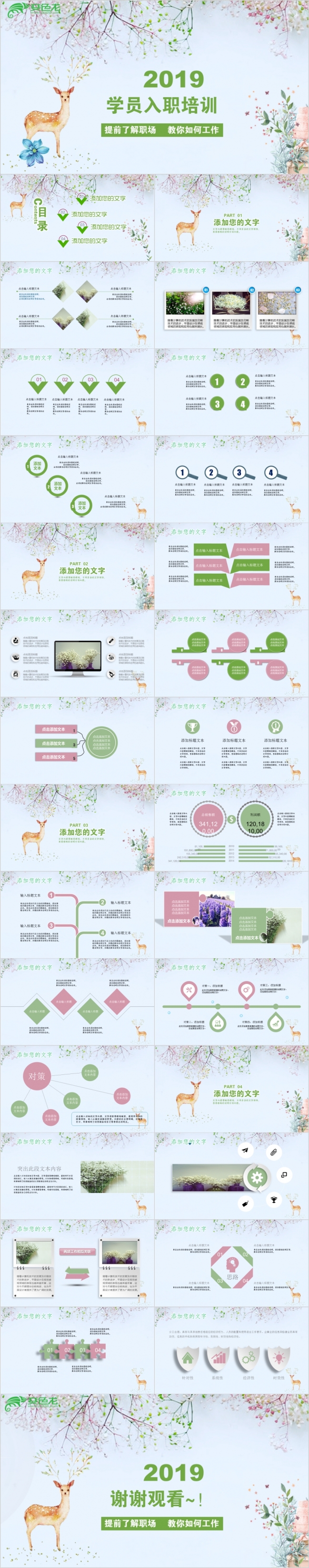 清新梦幻麋鹿新员工入职培训教育课件ppt模板