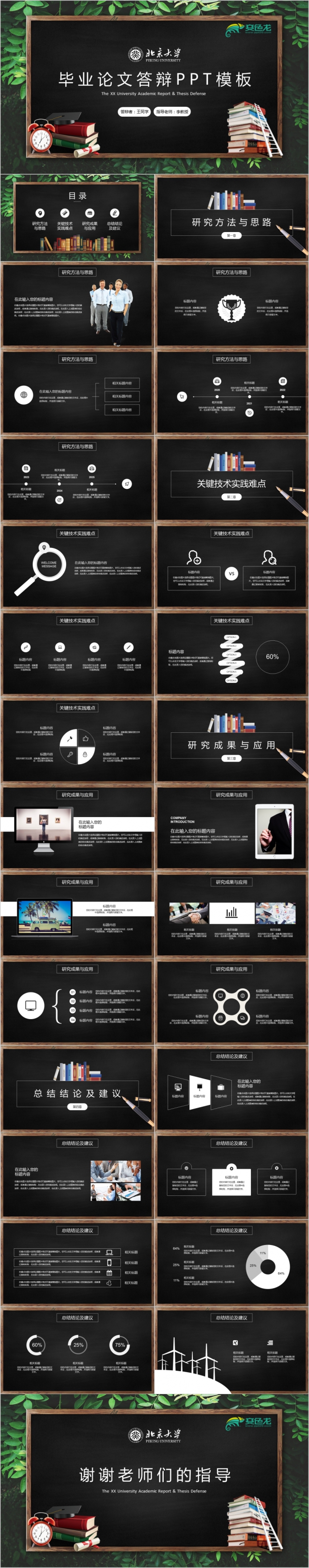 2019创意黑板风毕业论文答辩PPT模版