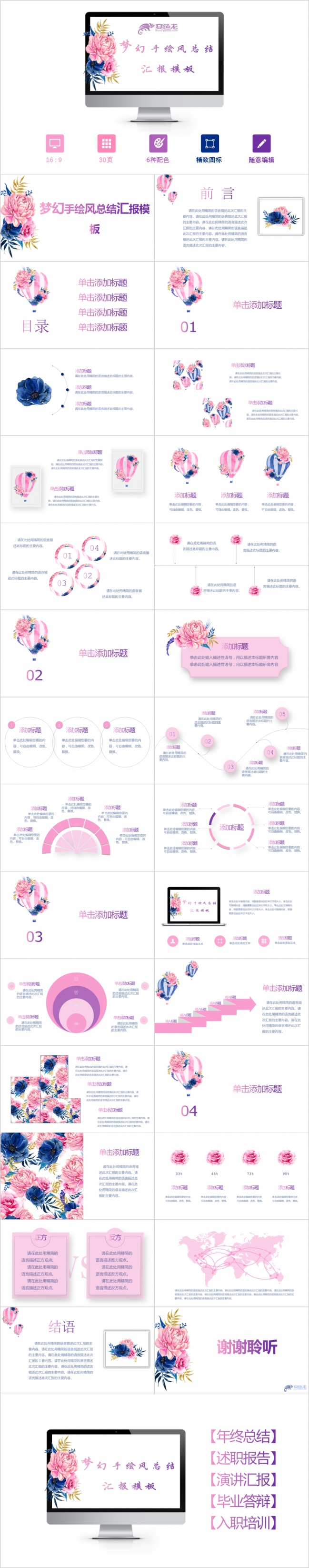 梦幻手绘风总结汇报模板.ppt