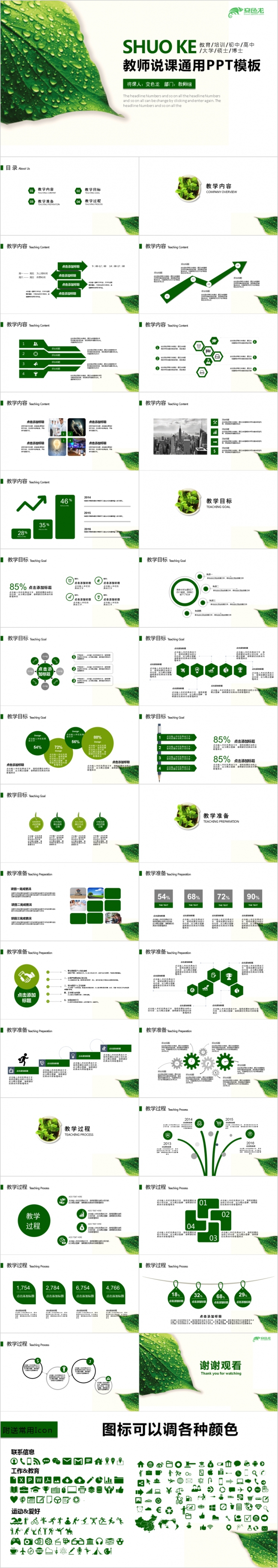绿叶水滴清新简约教师说课PPT模版
