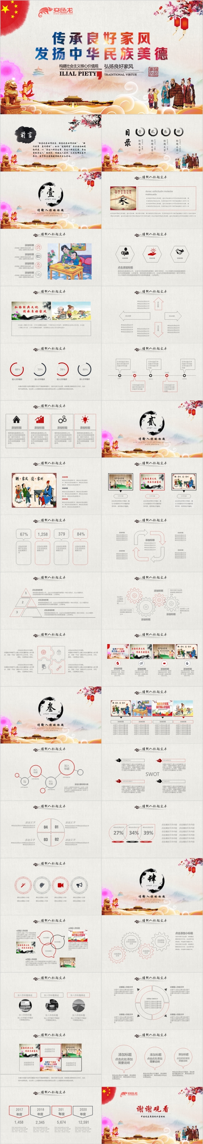 中华民族美德中国传统文化家风建设PPT模板