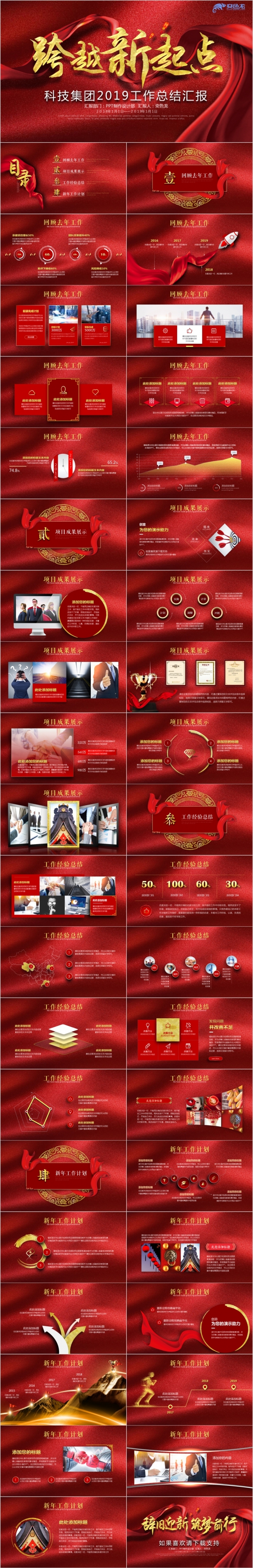 跨越新起点高端大气中国红色创意绸缎工作总结新年计划PPT模板