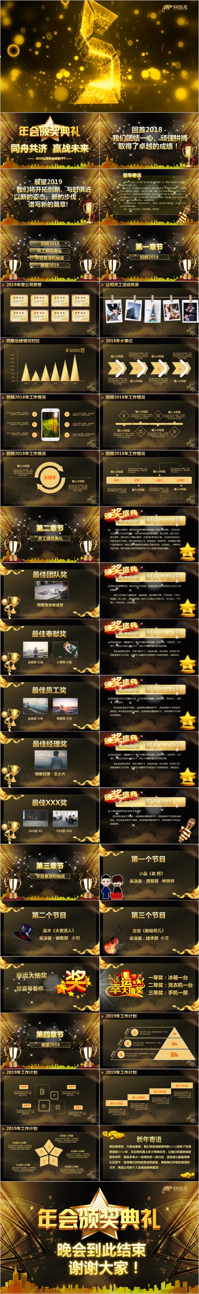 金色高端大气企业年会颁奖典礼员工表彰大会PPT模版