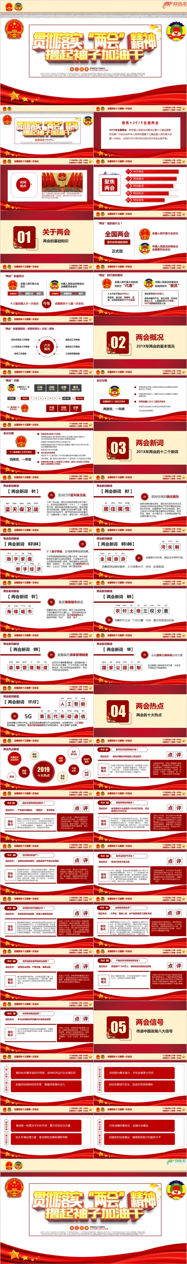 撸起袖子加油干之聚焦2018全国两会热点详细解读PPT模板