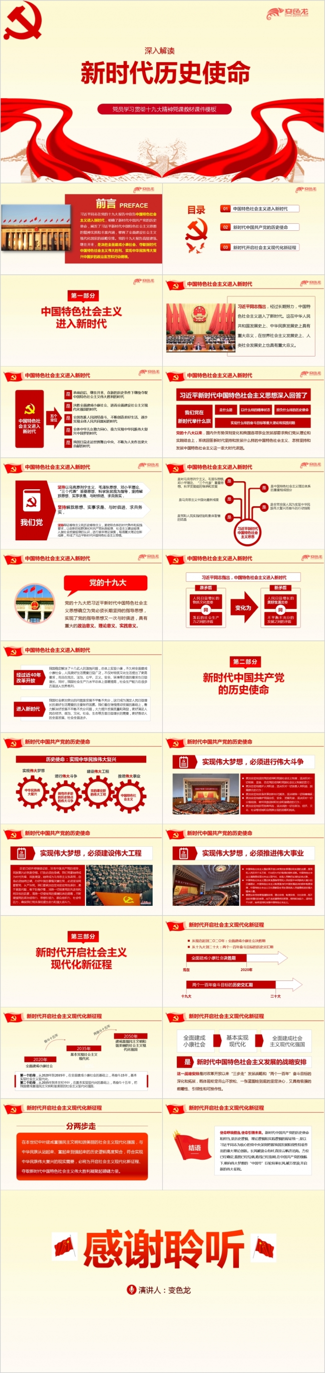 党风十九大精神学习新时代历史使命责任担当深入解读ppt课件模板