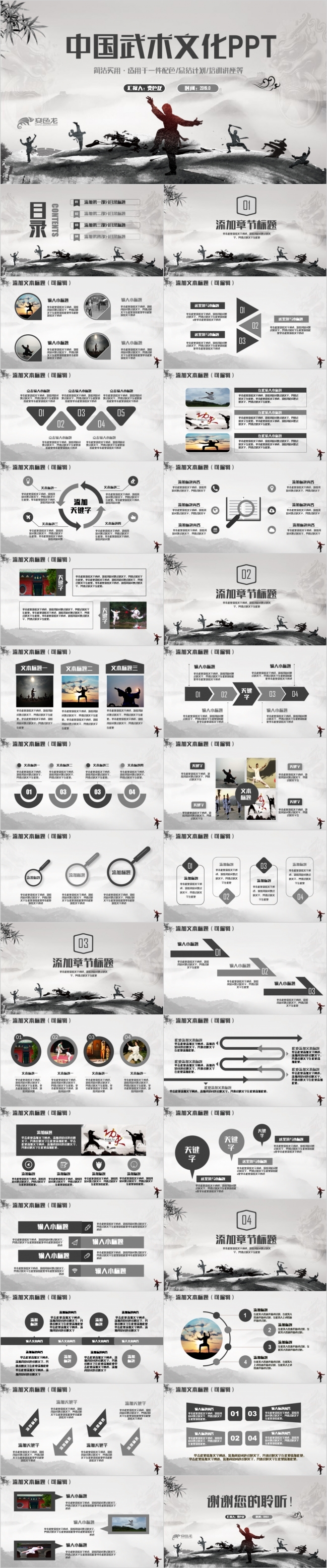 精美中国武术武学太极国术中国功夫ppt模板