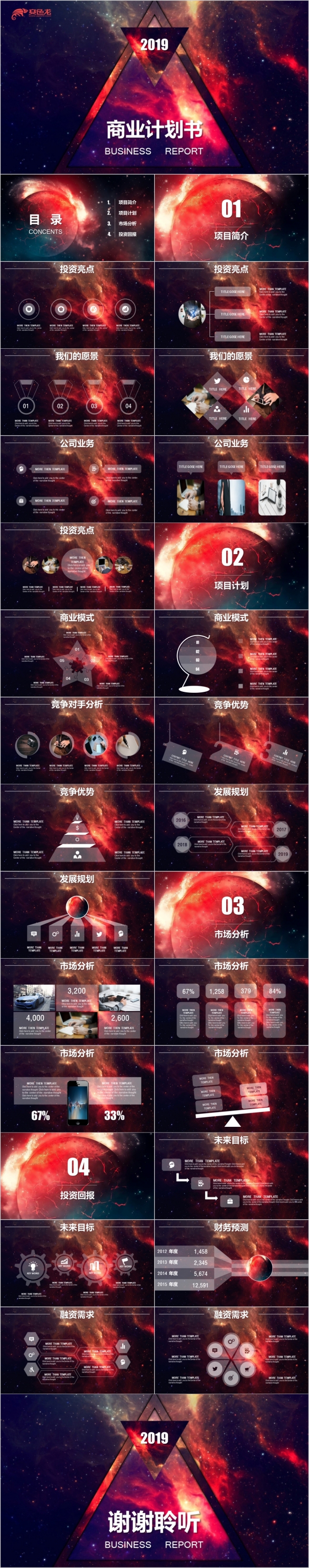 紫色渐变星空欧美时尚商务风商业计划书ppt模板