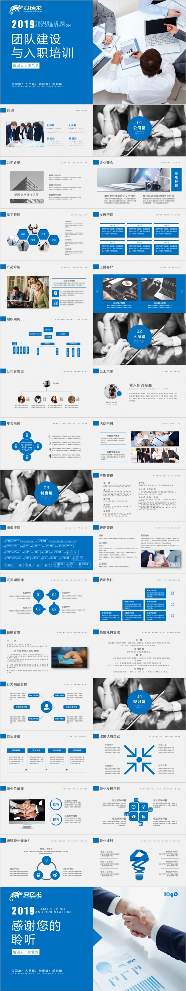 蓝色简约员工培训企业管理执行力培训团队建设通用PPT模板