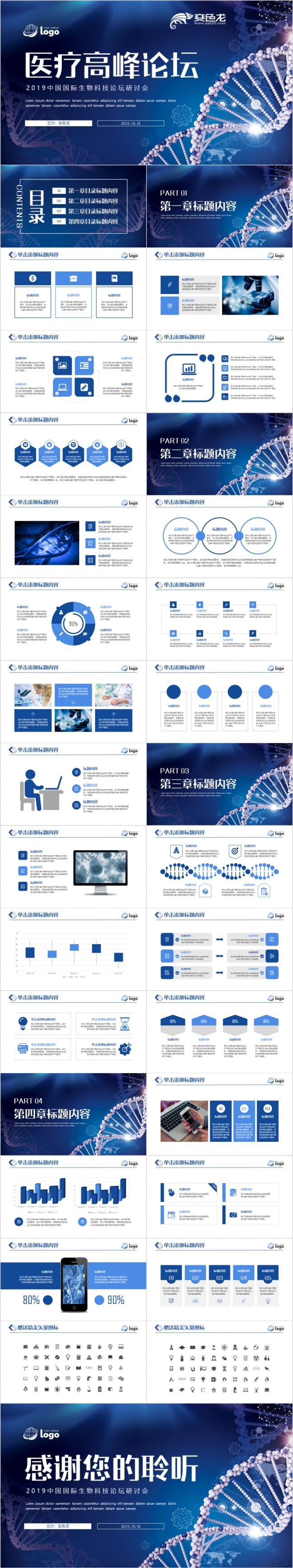 医疗高峰论坛基因DNA医学研究生物学术研究PPT模板
