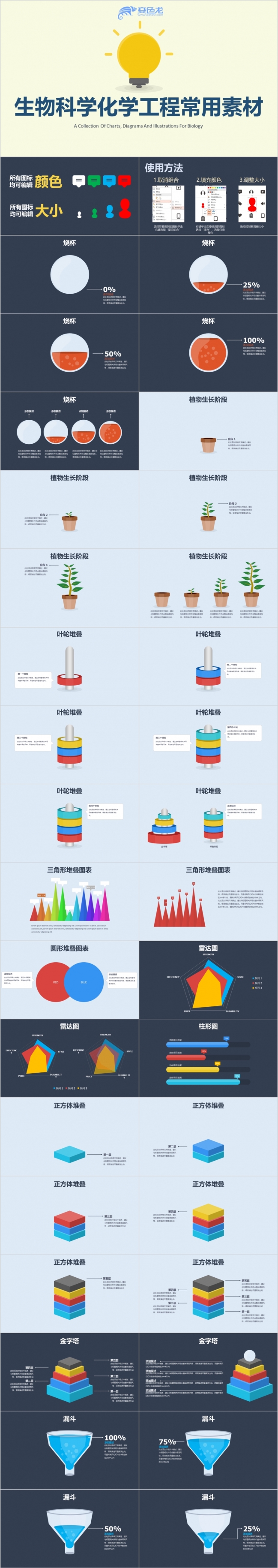 彩色生物科学化学工程常用素材PPT模板