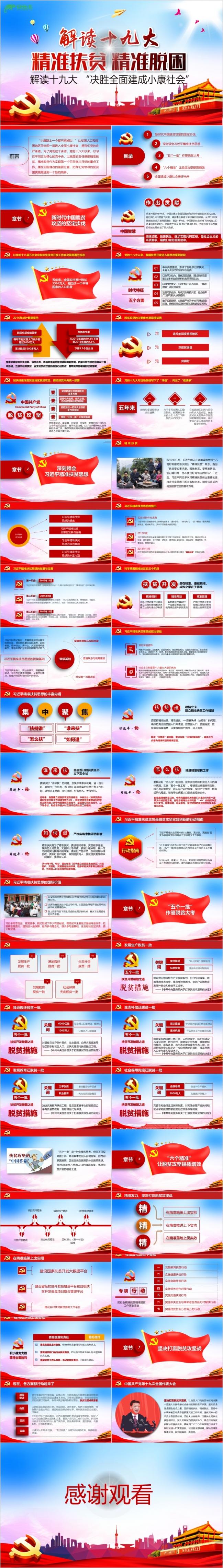 中国红精准扶贫脱贫新农村脱贫攻坚战总目标工作会议报告PPT模板