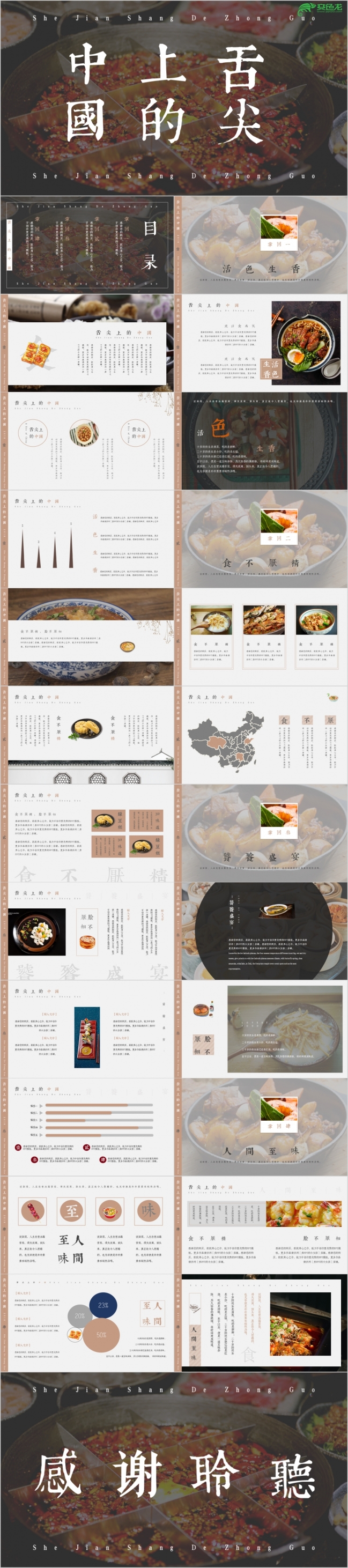中餐文化舌尖上的中国文艺复古美食宣传推介相册PPT模板