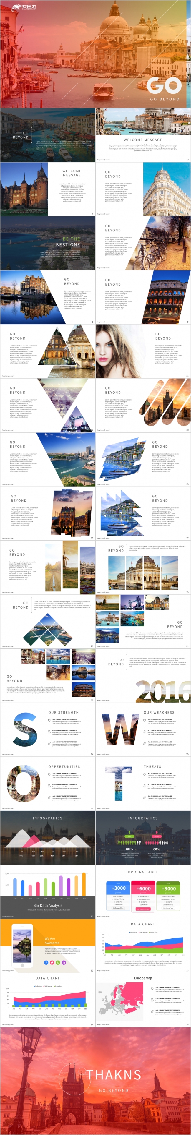 创意画册风欧洲12国游记旅游公司旅游相册PPT模版