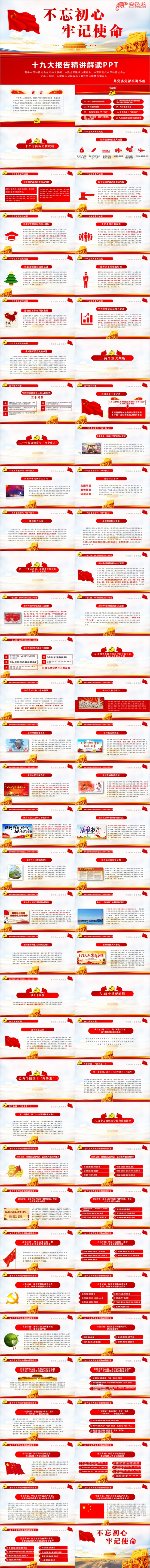 红色精美十九大报告精讲解读党委培训课件PPT模版