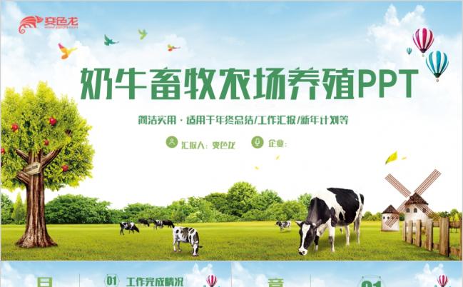 精美整洁清新奶牛畜牧农场养殖宣传PPT模版缩略图