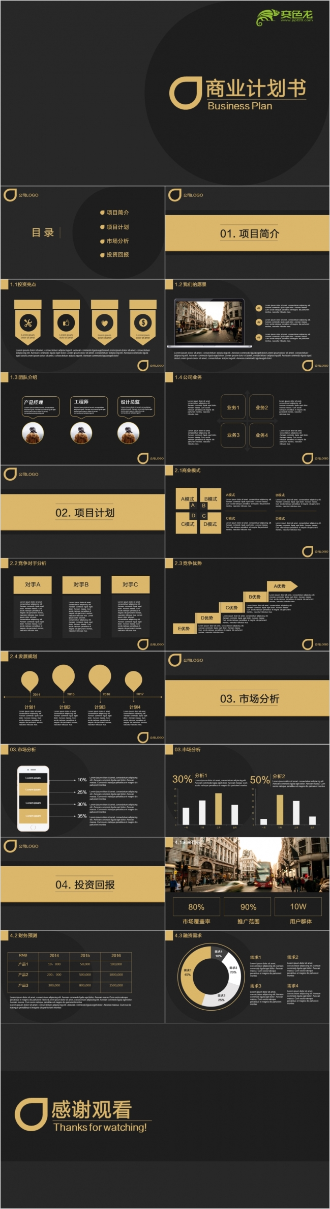黑黄简约商务商业计划书PPT模版