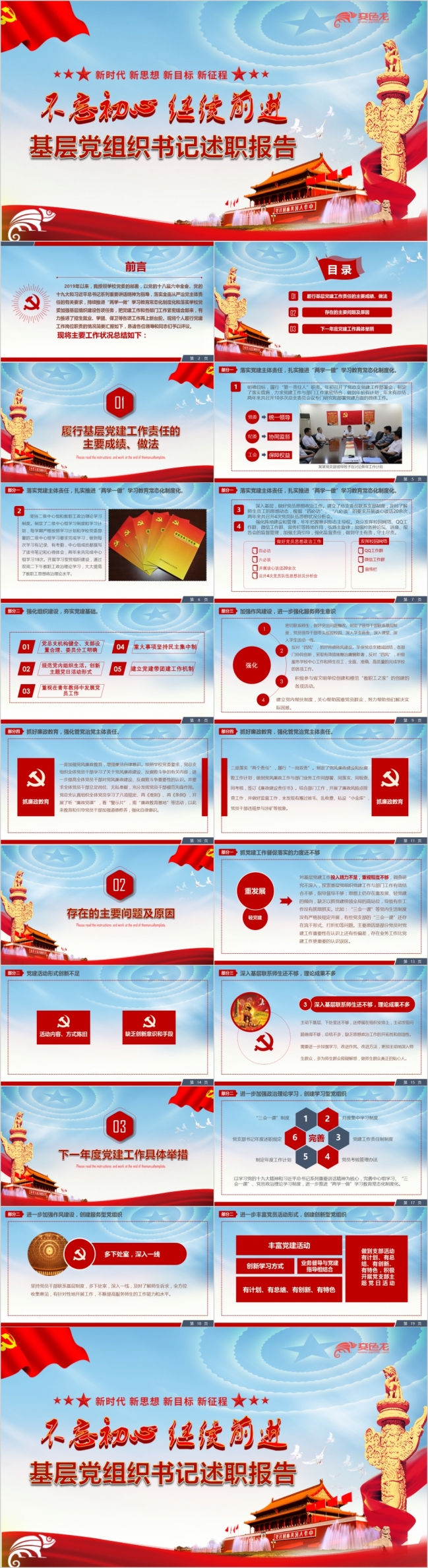 不忘初心继续前进基层党组织书记工作述职汇报总结PPT模板