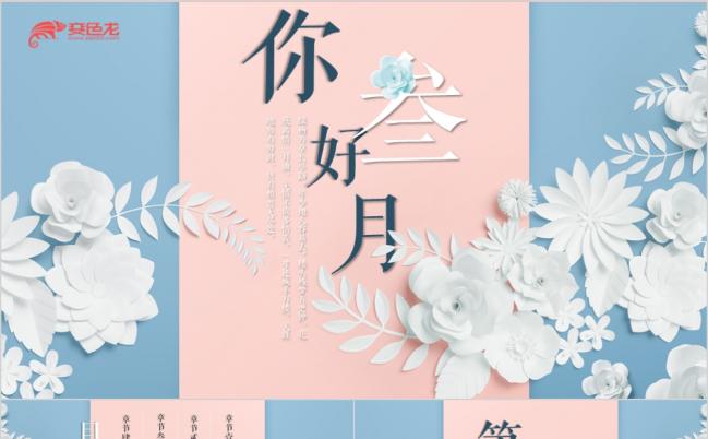 韩范最新3D立体剪纸花朵PPT模板缩略图
