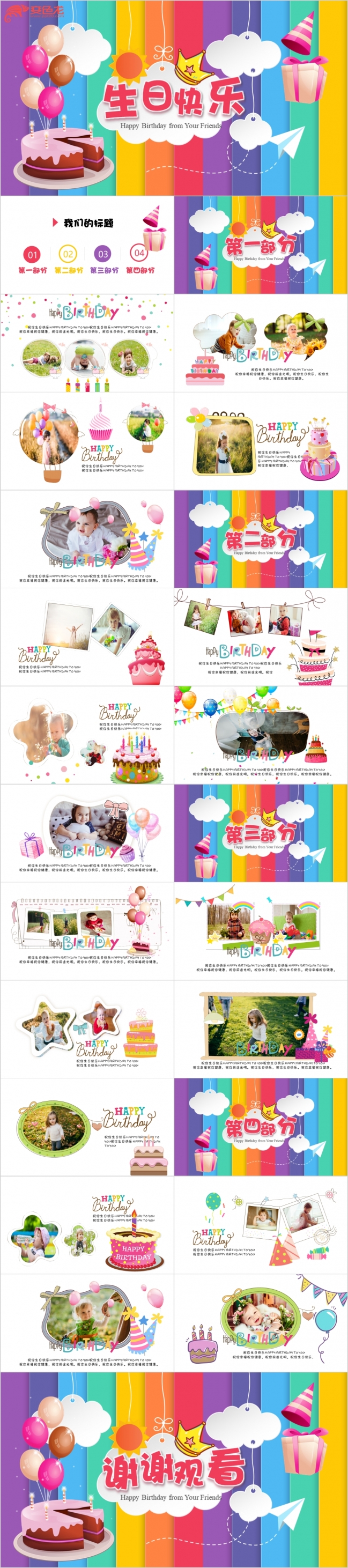 宝宝诞辰生日快乐生日派对电子相册动态PPT模板