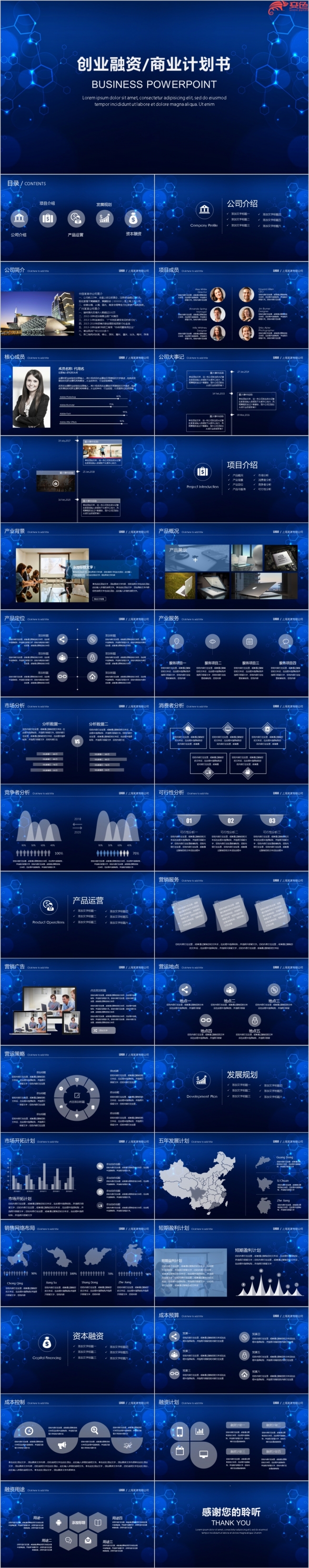 蓝色科技风互联网公司企业商业计划书PPT模板