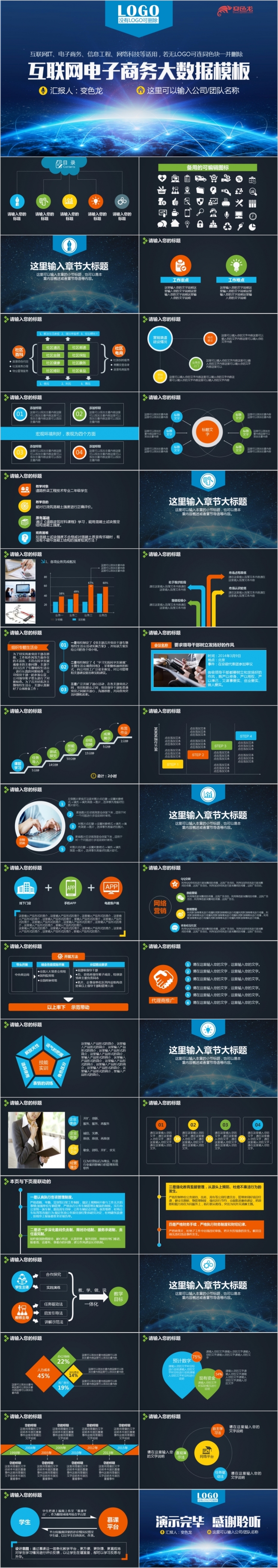 互联网电子商务大数据信息计划总结行业汇报炫酷蓝PPT模板