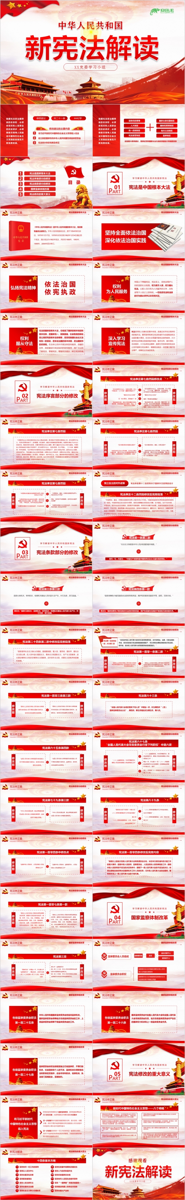 红色大气新宪法学习解读课件培训讲座PPT模板