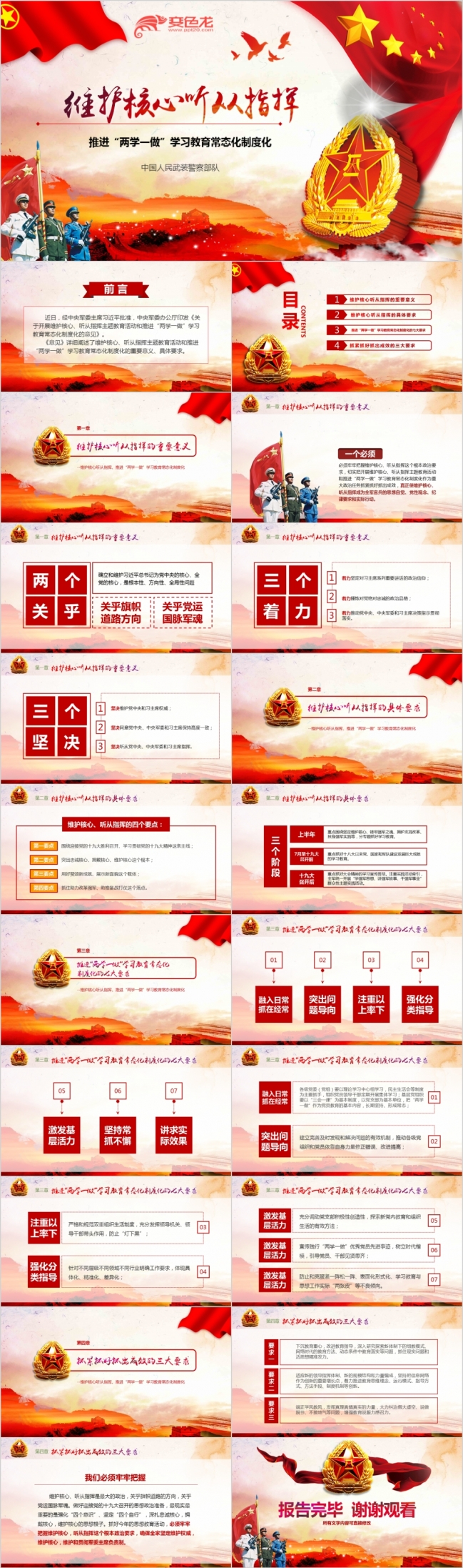 维护核心听从指挥ppt部队军队主题教育PPT模板