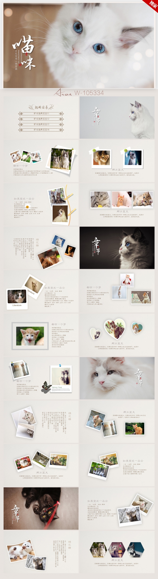 可爱萌宠猫咪合集相册ppt动态模板