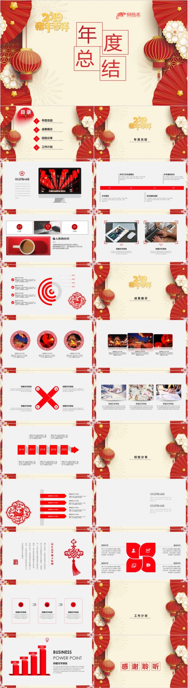 （中国年）2019猪年年度总结PPT模板