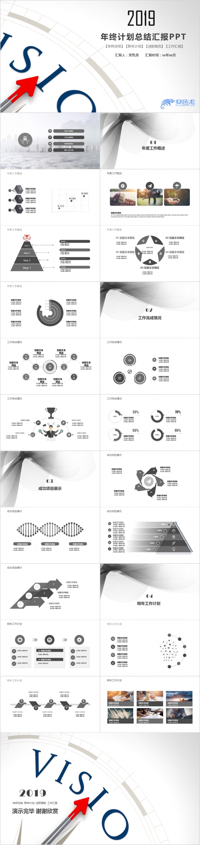 2019高端年度工作总结计划商务汇报总结PPT模板