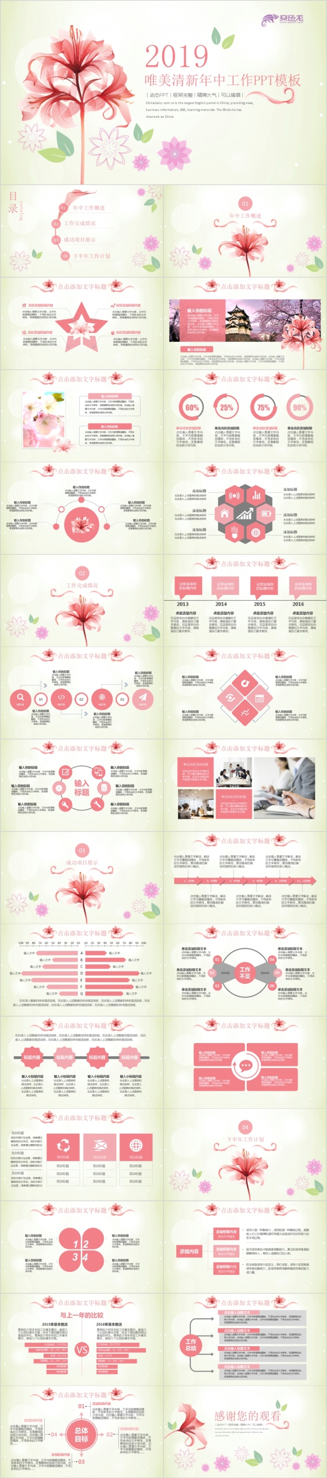 精美2019年中工作总结汇报PPT模板