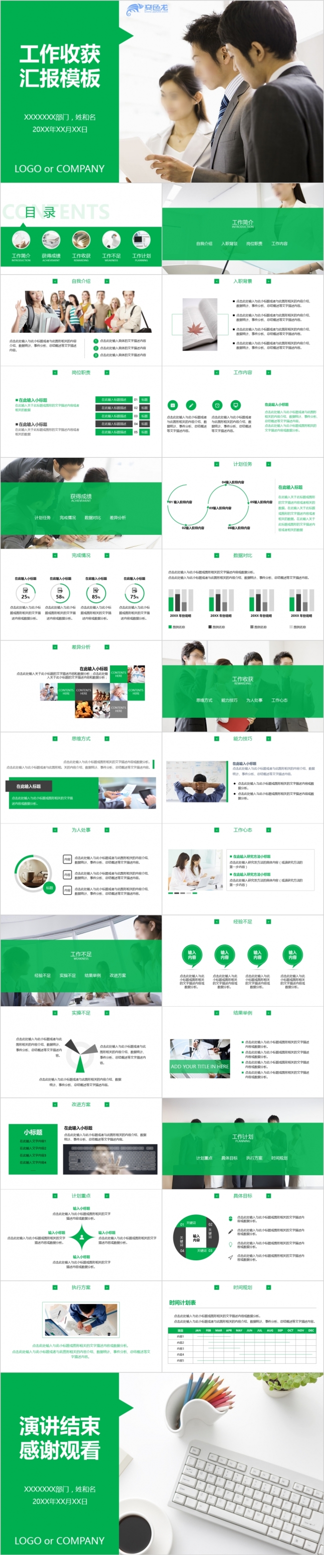 2019工作收获工作汇报简约绿色动画PPT模板