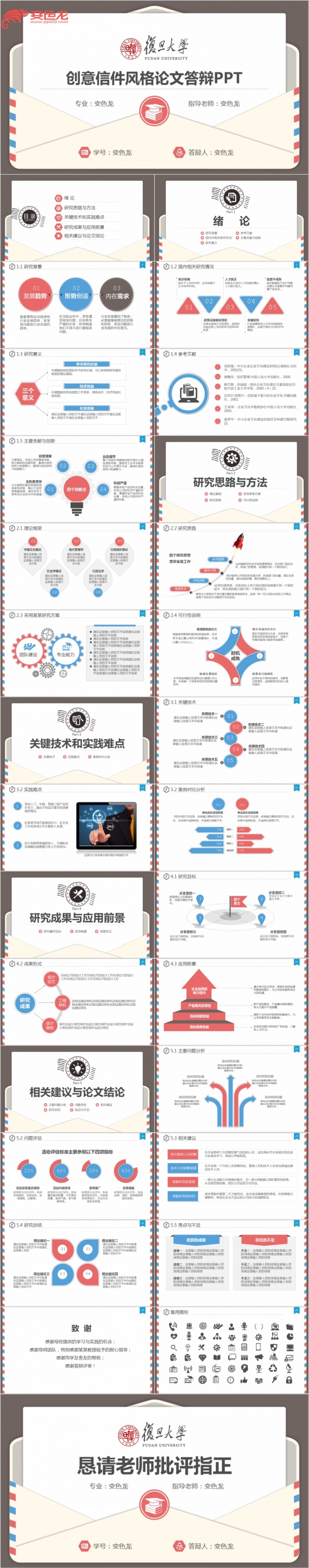 创意信纸风学术报告毕业论文答辩课题研究PPT模板