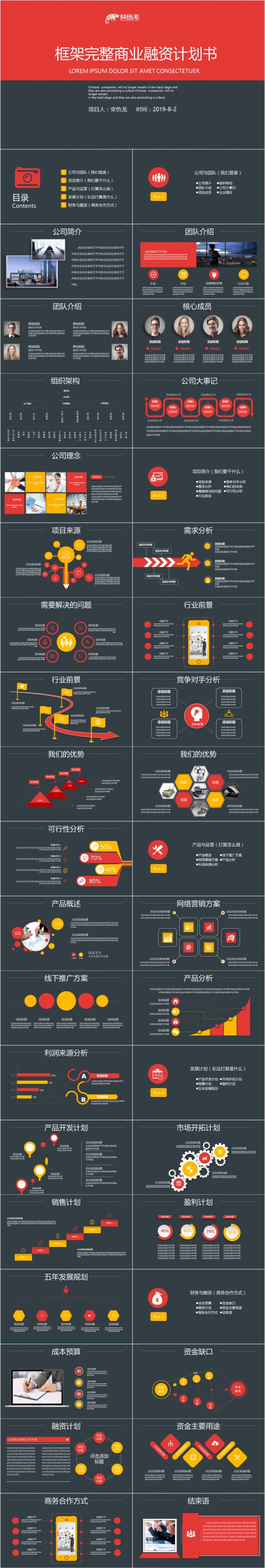 2019框架完整商业计划书融资创业规划营销策划书ppt模板