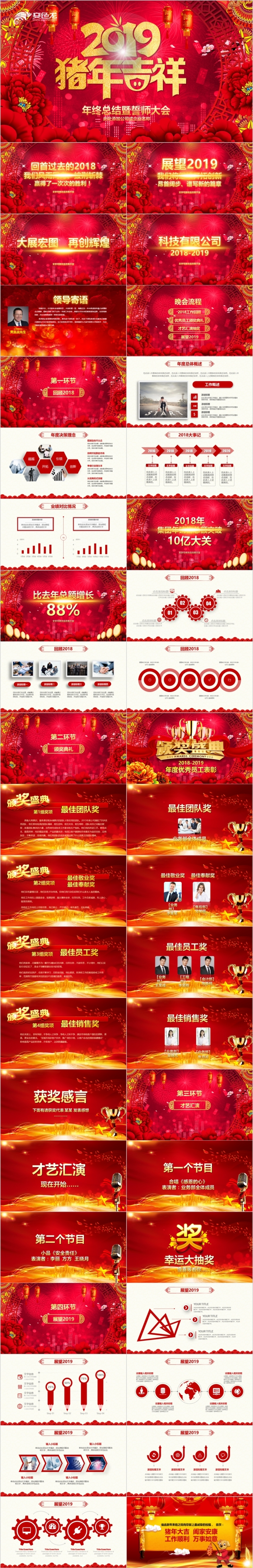 赢战狗年大吉2019开门红企业年会颁奖ppt模板