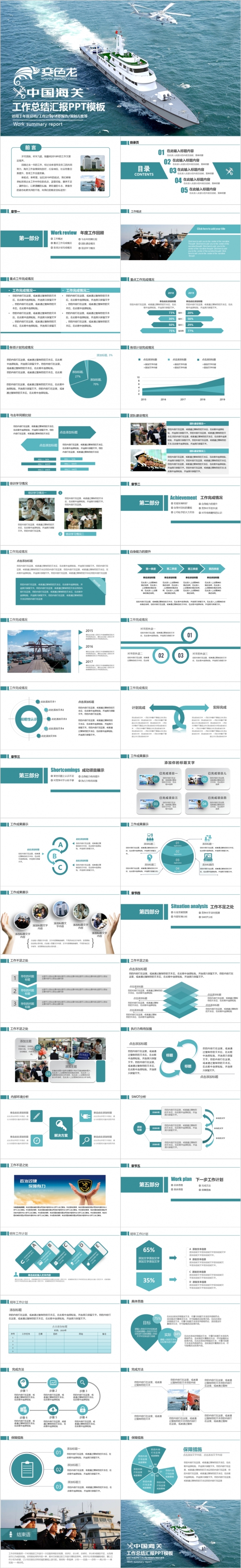2019庄严大气中国海关海警海监边防年度工作总结汇报ppt模板