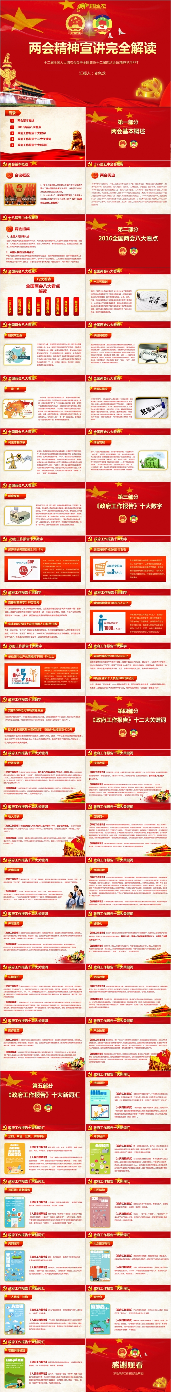 聚焦两会精神学习工作总结PPT模板